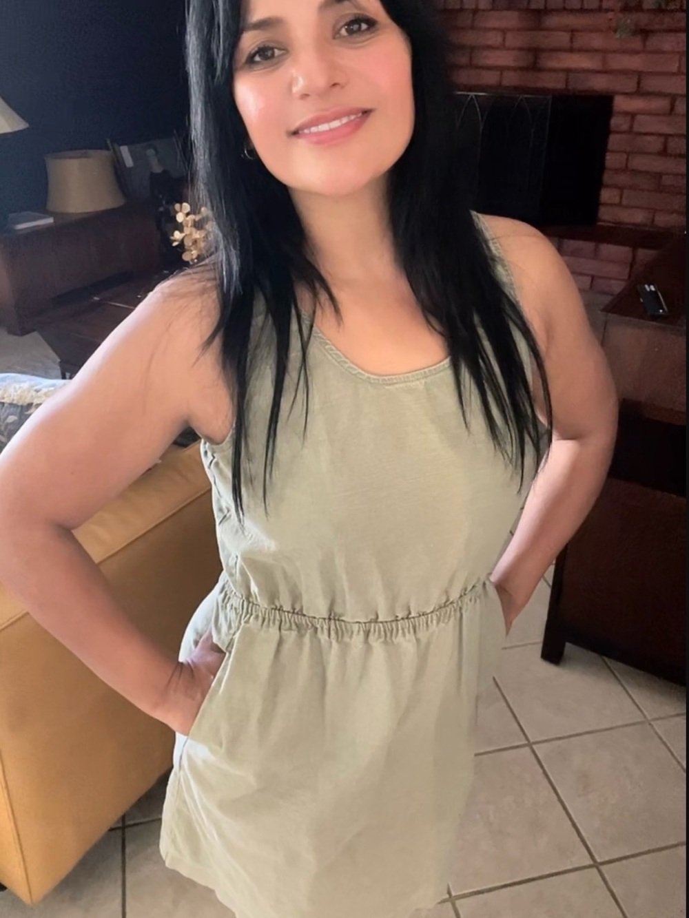 Sleeveless Sage Green Drawstring-Waist Romper